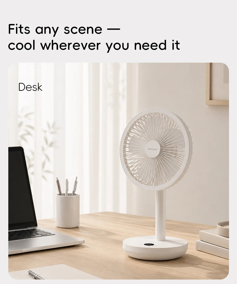 KINSCOTER Smart Desk Fan – 4000mAh, 5 prędkości, cicha praca