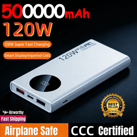 Power Bank 120W – 50000mAh, LED Display, Fast Charging