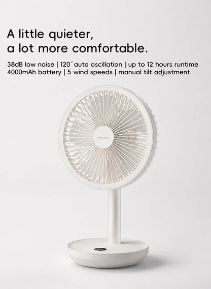 KINSCOTER Smart Desk Fan – 4000mAh, 5 prędkości, cicha praca