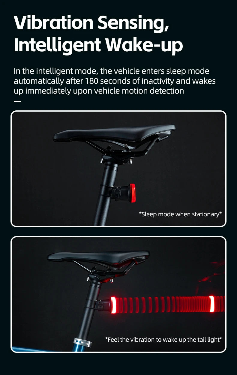 ROCKBROS Smart Bike Tail Light – IPX6 Waterproof, USB-C Rechargeable