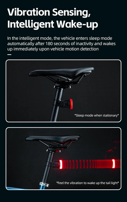 ROCKBROS Smart Bike Tail Light – IPX6 Waterproof, USB-C Rechargeable