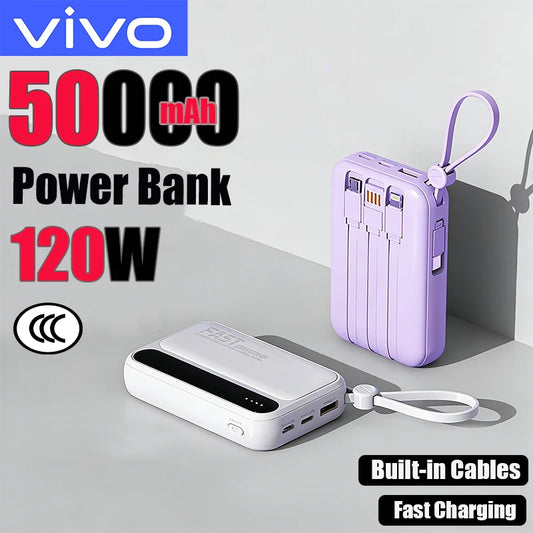 VIVO Power Bank 50000 mAh 120 W – 4 kable w zestawie, wyświetlacz LED