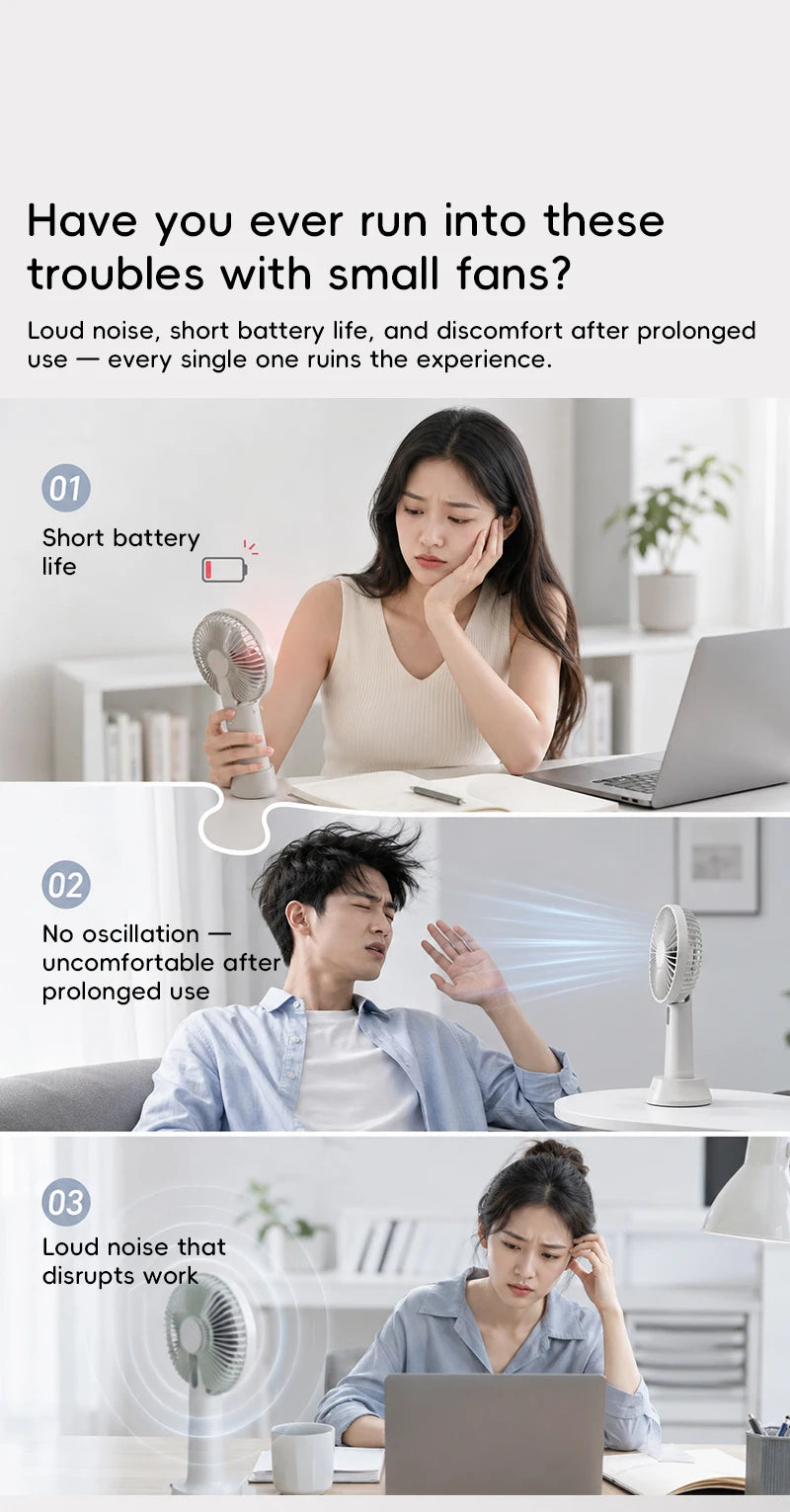 KINSCOTER Smart Desk Fan – 4000mAh, 5 prędkości, cicha praca