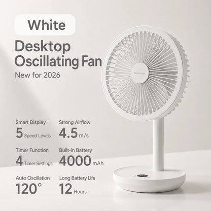 KINSCOTER Smart Desk Fan – 4000mAh, 5 prędkości, cicha praca