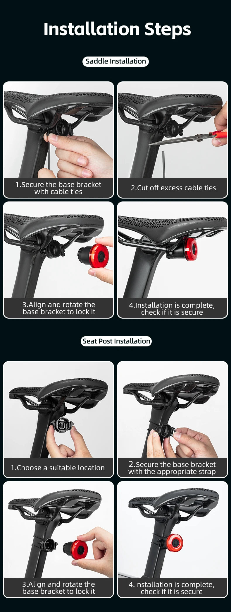 ROCKBROS Smart Bike Tail Light – IPX6 Waterproof, USB-C Rechargeable
