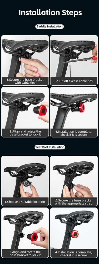 ROCKBROS Smart Bike Tail Light – IPX6 Waterproof, USB-C Rechargeable