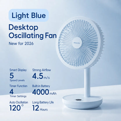 KINSCOTER Smart Desk Fan – 4000mAh, 5 prędkości, cicha praca