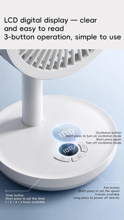 KINSCOTER Smart Desk Fan – 4000mAh, 5 prędkości, cicha praca