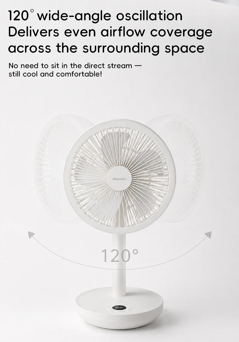 KINSCOTER Smart Desk Fan – 4000mAh, 5 prędkości, cicha praca